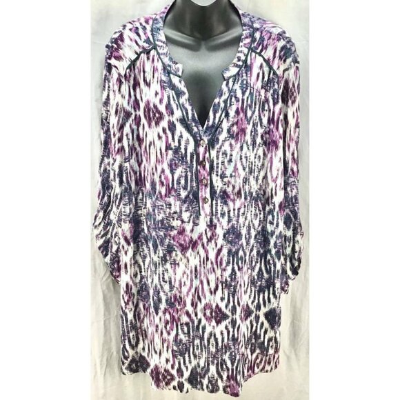 Style & Company Woman Plus 3X Purple Ikat Tunic - Picture 1 of 4